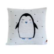 Polka dot Penguin pillow blue